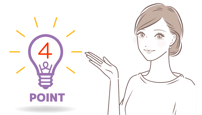 「4つのポイント」を表してる女性のイラスト